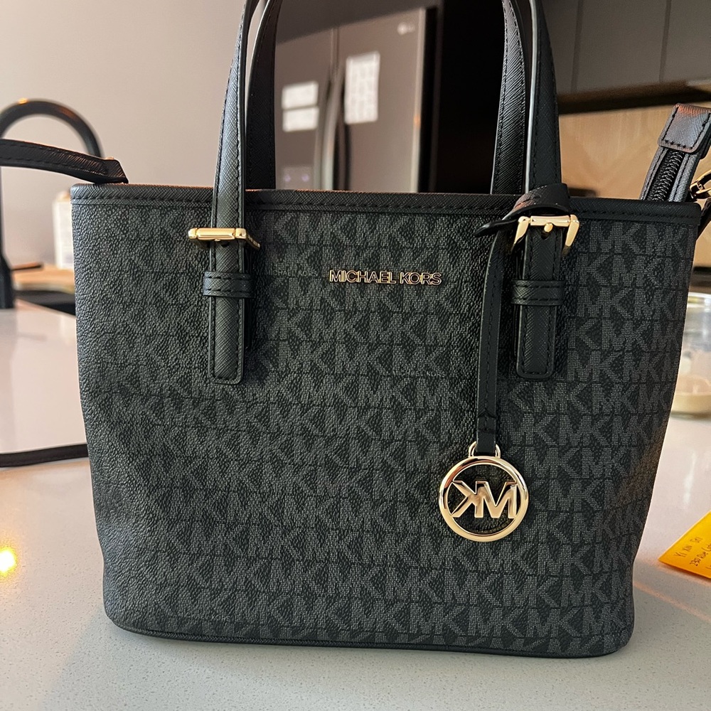 Michael Kors Black Tote Bag with Gold Hardware